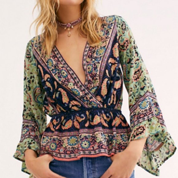 Free People Tops - Free People Rosalie Bell Sleeve Faux Wrap Top